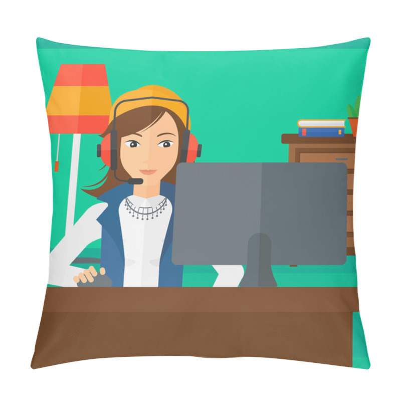 Personality  Woman Playing Video Game. Pillow Covers