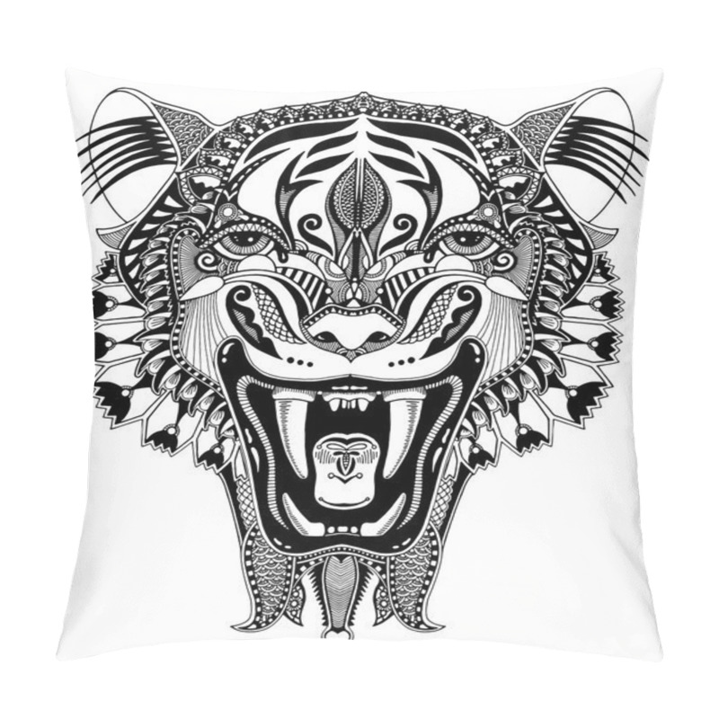 Personality  Original Black Head Tiger Drawing With The Opened Fall Pillow Covers