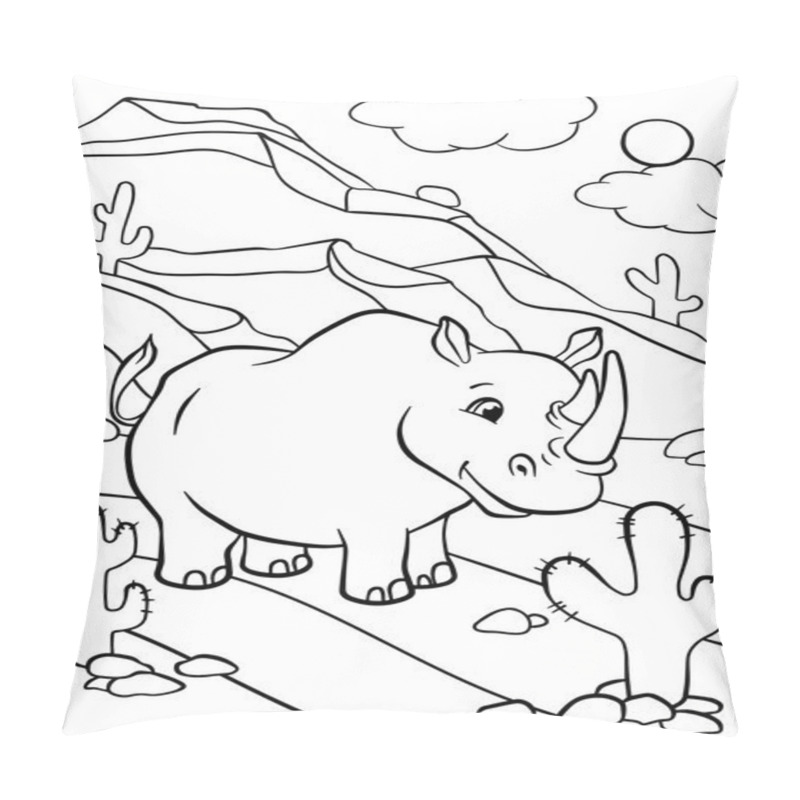 Personality  Cute Rhinoceros Stands And Smiles. Pillow Covers