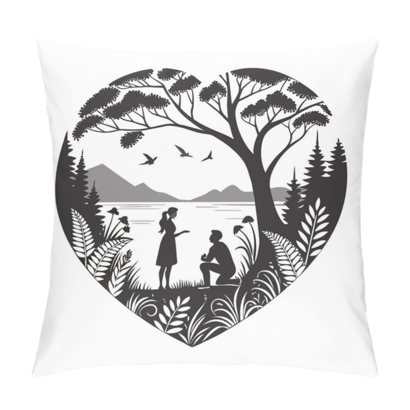 Personality  Romantic Proposal Silhouette In Heart-Shaped Nature Scene Pillow Covers