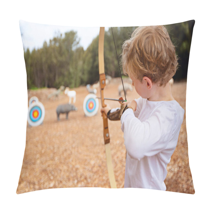 Personality  Little Boy Doing Archery, Aiming At The Target, Fun Outdoor Activity Concept Pillow Covers