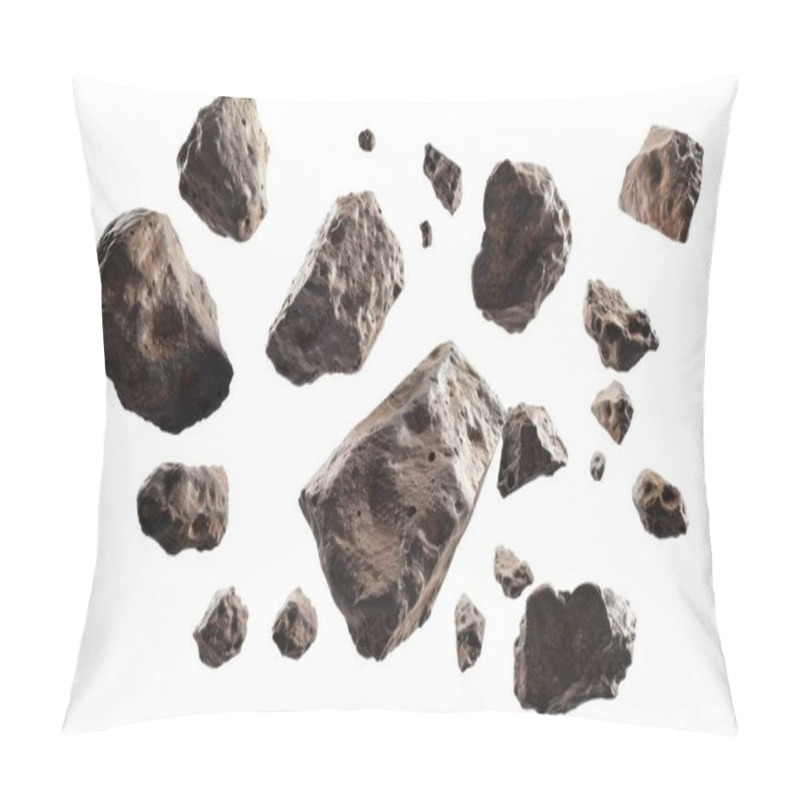 Personality  A Dynamic Composition Of Asteroids Floating In Space, Showcasing Their Rugged Textures And Varied Shapes. Pillow Covers