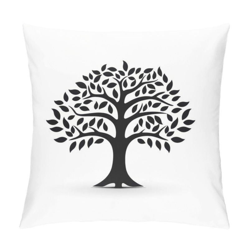 Personality  Elegant Black Tree Silhouette With Intricate Leaf Patterns On A White Background. Pillow Covers