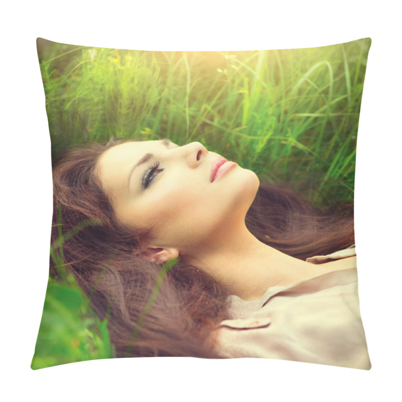 Personality  Woman Lying On  Field Pillow Covers