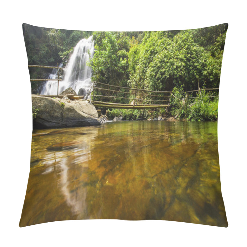 Personality  Water Fall In Spring Season Located In Deep Rain Forest Jungle. Pillow Covers