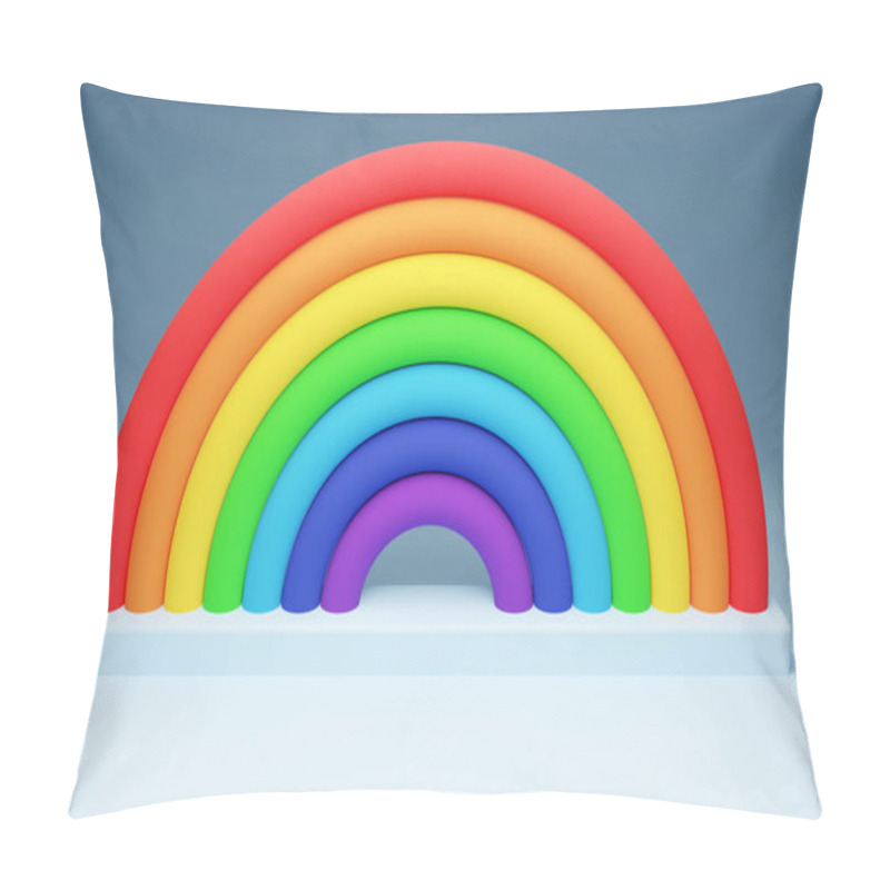 Personality  3d Illustration Of A Rainbow Round Arch On A  Gray Background.  Portal Of Long Inflatable Colorful Balls To The Magical Land Pillow Covers