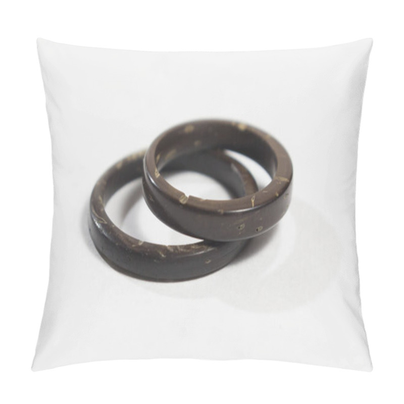 Personality  Imperfect Handmade Coconut Rings In White Background. Artisan Wedding Ring Bands Symbolize Love And Union Concept. Pillow Covers