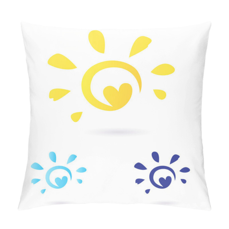 Personality  Abstract Vector Sun Icon With Heart - Yellow & Blue, Isolated O Pillow Covers