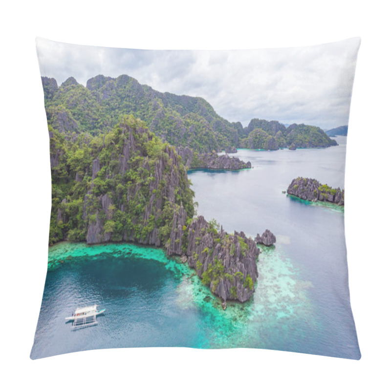 Personality  Aerial View Of Twin Lagoon On Paradise Island With Sharp Limestone Rocks, Tropical Travel Destination - Coron, Palawan, Philippines. Pillow Covers