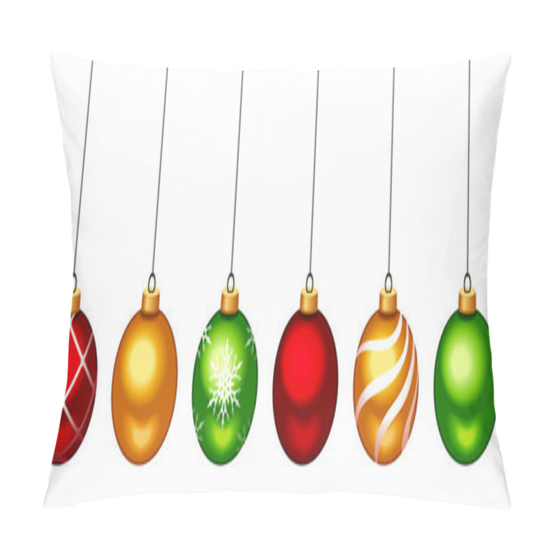 Personality  Christmas Balls. Set Of Red, Gold, And Green Hanging Christmas Balls Isolated On A White Background. Vector Illustration Pillow Covers