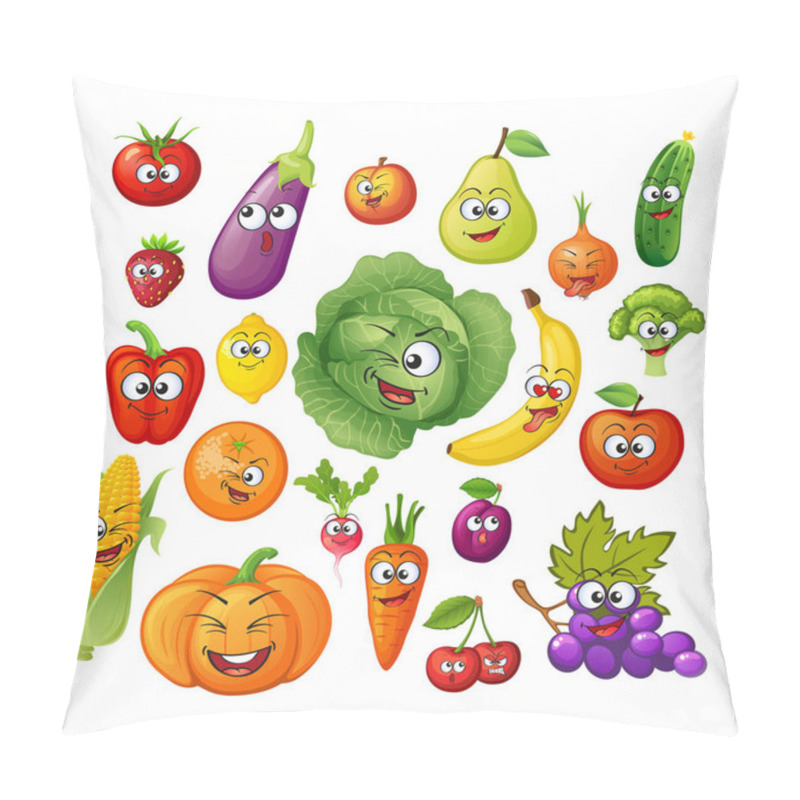 Personality  Cartoon Fruit And Vegetable Characters. Fruit And Vegetable Emoticons. Vegan Food Pillow Covers