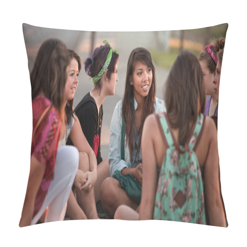 Personality  Female Students Talking Outdoors Pillow Covers