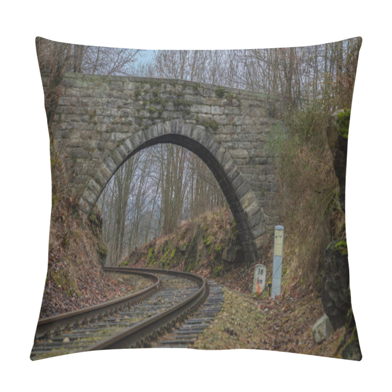 Personality  Old Stone Road Bridge Over Railway In Autumn Day Near Malenice Stop Pillow Covers