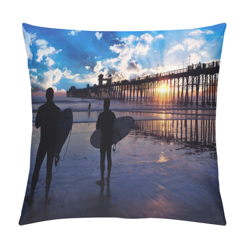 Personality  Surfers Watch An Oceanside California Sunset. Pillow Covers