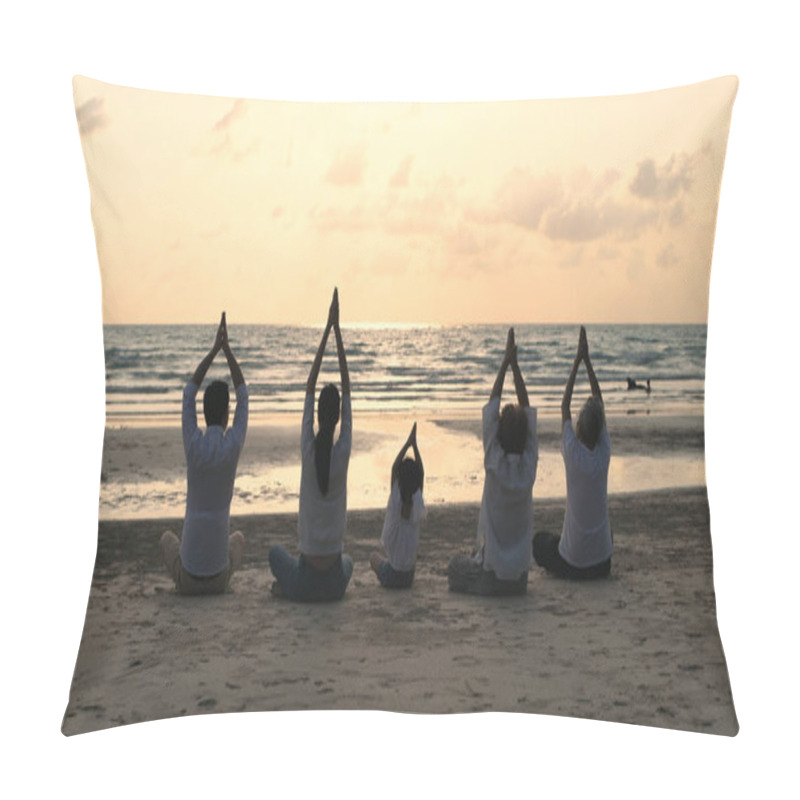 Personality  Holiday Concept. A Large Family Practicing Yoga Together By The  Pillow Covers