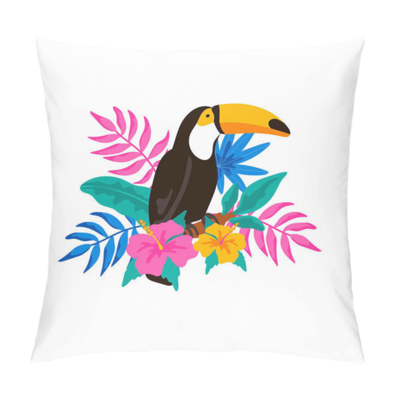 Personality  Hand Drawn Toucan Sitting On The Branch With Tropical Leaves And Pillow Covers