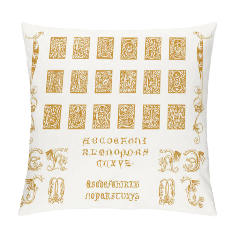 Personality  Medieval Alphabet Initials. Beautiful Illustration Showcasing Initials And Decorative Elements From Medieval Alphabets. Pillow Covers