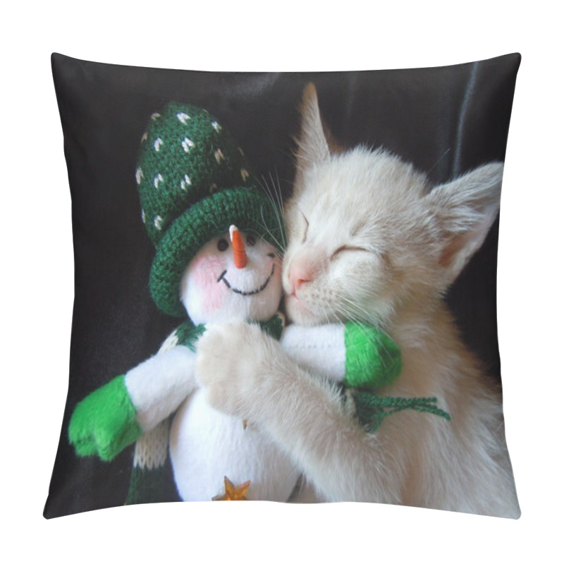 Personality  Kitten Cuddling With Snowman Toy Pillow Covers