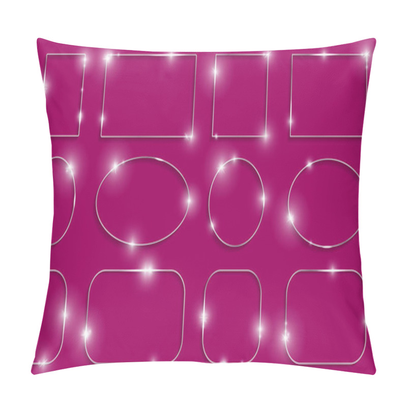 Personality  Metal Shiny Glowing Frames Set With Shadows Isolated On Pink Background. Pack Of Silver Luxury Realistic Square, Round, Oval Borders. Vector Illustration Pillow Covers