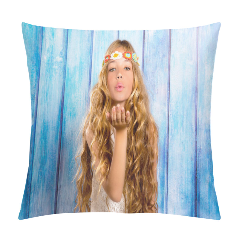 Personality  Blond Hippie Children Girl Blowing Mouth With Hand Pillow Covers