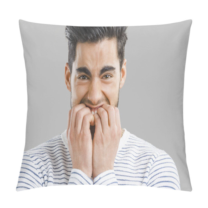 Personality  Worried Young Man Biting Nails Pillow Covers