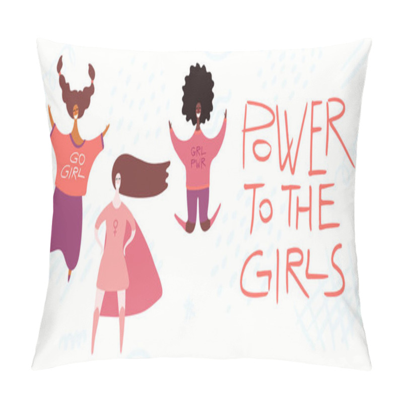 Personality  Happy Women Day Card With Quote And Diverse Women, Vector Illustration, Concept Of Feminism  Pillow Covers