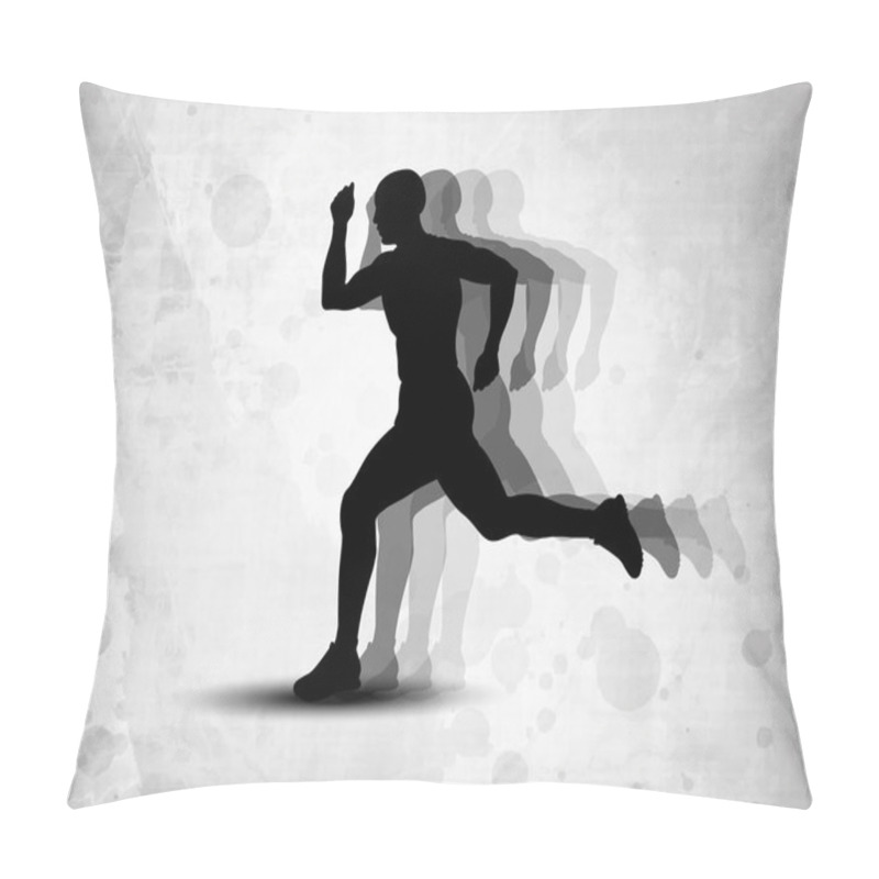 Personality  Silhouette Of A Man Athlete Running On Grungy Grey Background. EPS 10. Pillow Covers