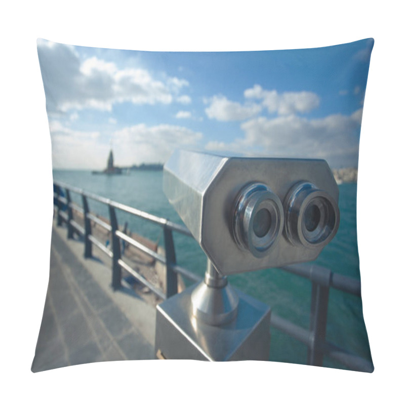 Personality  Travel Concept. Tourist Coin Binocular At Quay For Promenade Pillow Covers