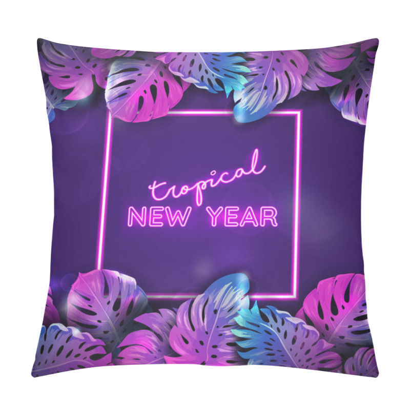 Personality  Winter Tropic Neon Banner, Christmas Beach Monstera Palm Leaves Design, Xmas Tropical Background Pillow Covers