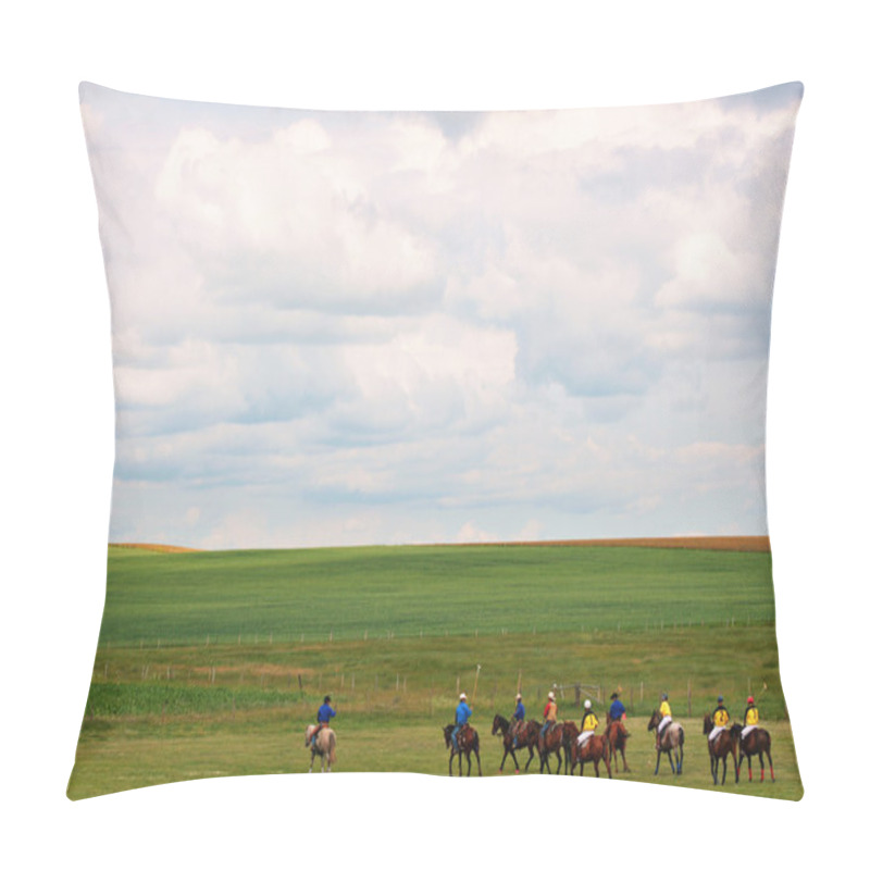 Personality  Nature Landscape With Group Of Recreational Polo Players In Southern Alberta, Canada Pillow Covers