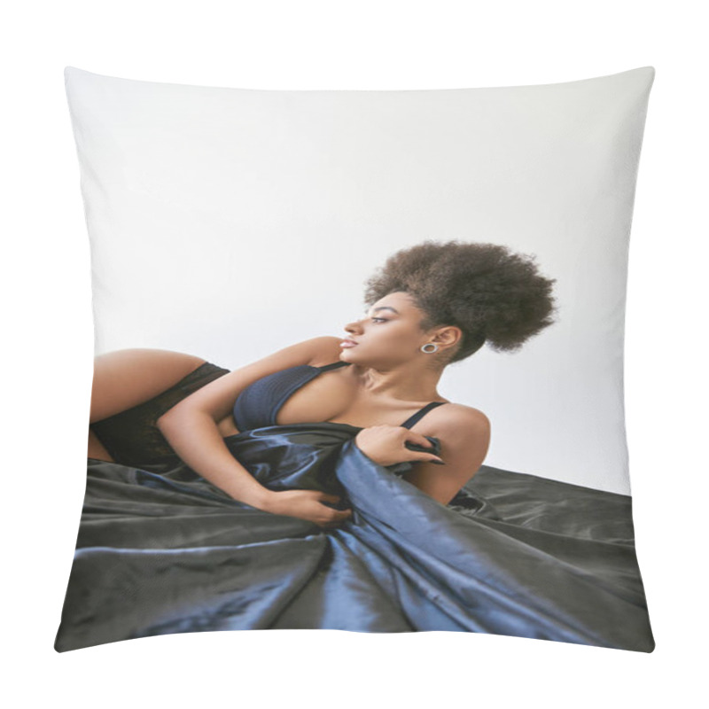 Personality  Appealing Young African American Female Model In Lingerie Reclining On Her Bed And Looking Away Pillow Covers