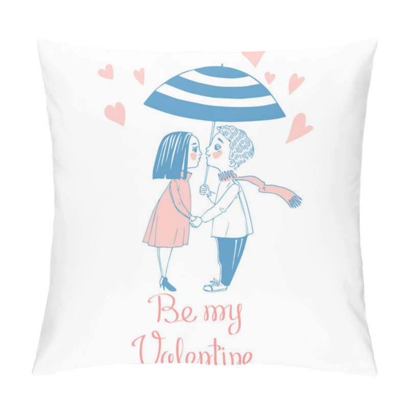 Personality  Valentine's Day Greeting Card. Cute Couple Kissing Under The Umbrella Pillow Covers