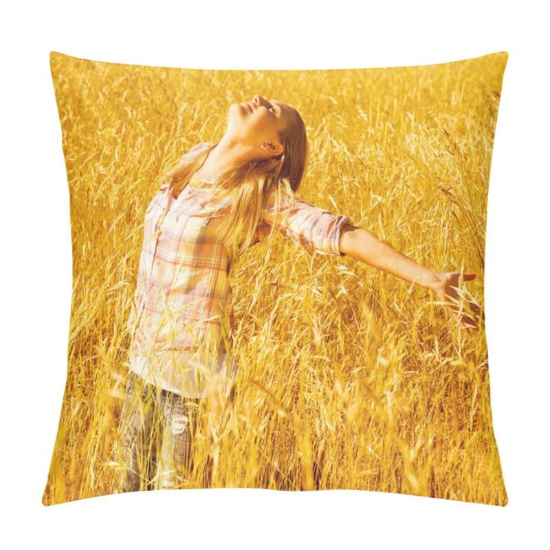 Personality  Girl On Autumn Wheat Field Pillow Covers