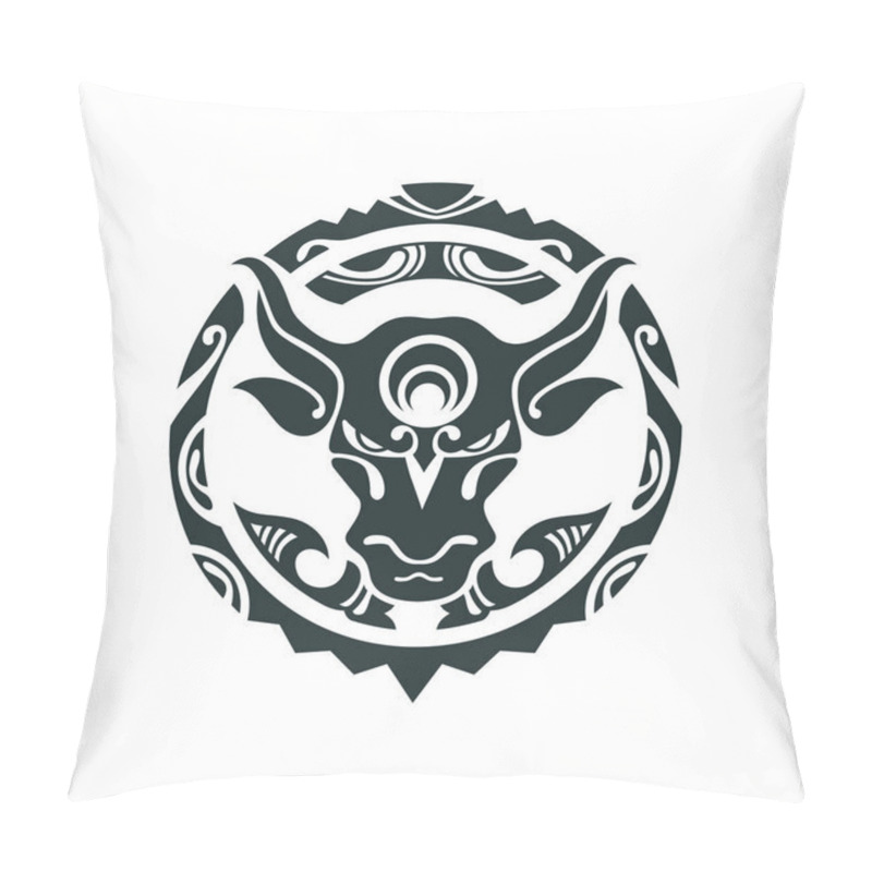 Personality  Tattoo Of A Bull In Polynesian Style Pillow Covers