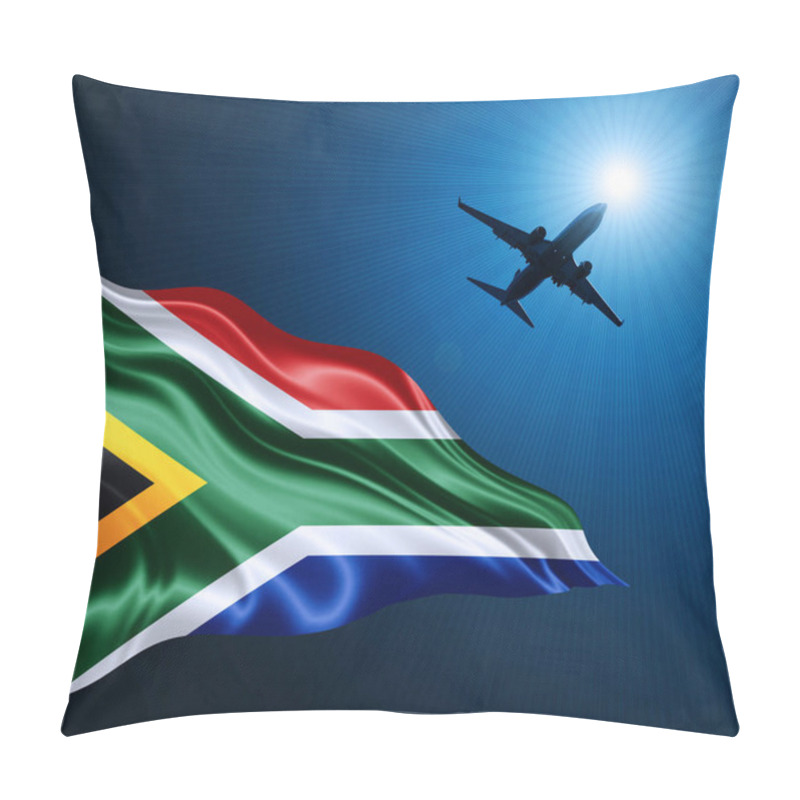 Personality  South Africa Flag Of Silk At Night With An Airplane On The Sky Background. 3D Illustration Pillow Covers