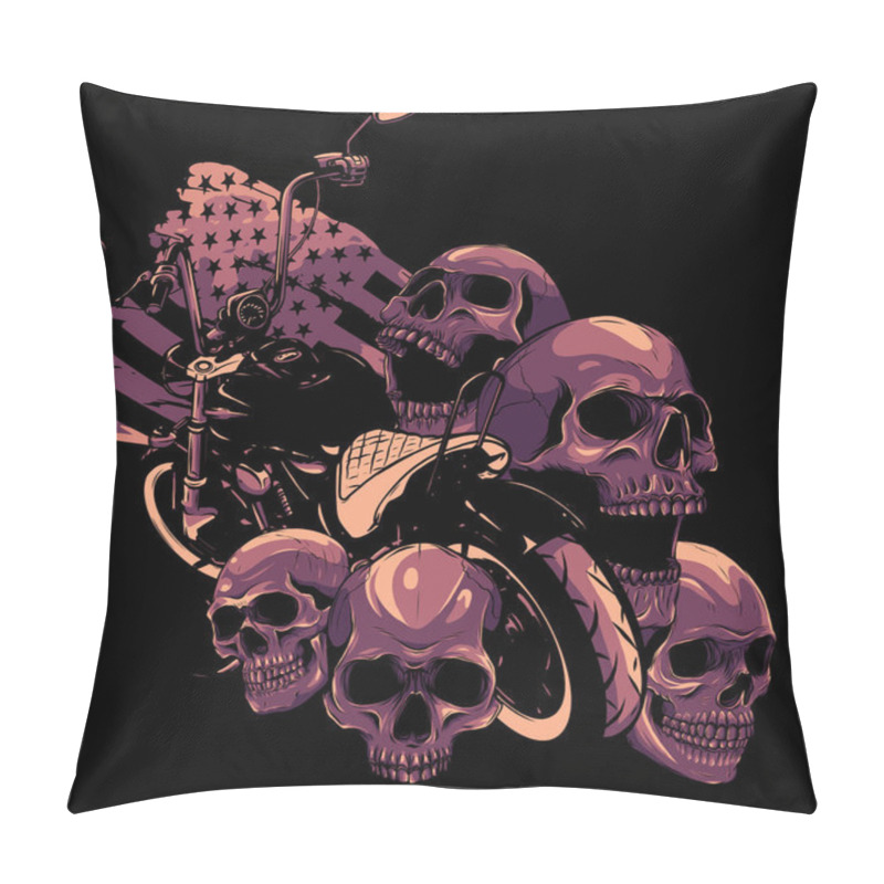 Personality  Vector Motorcycle With Skulls And American Flag Pillow Covers