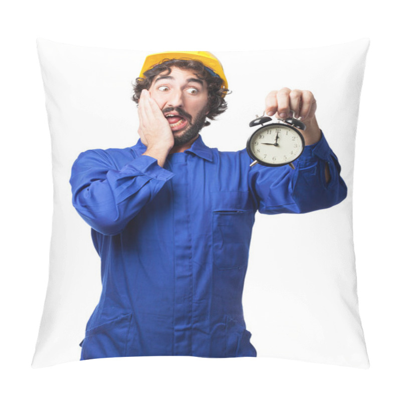 Personality  Worried Worker Man With Clock Pillow Covers