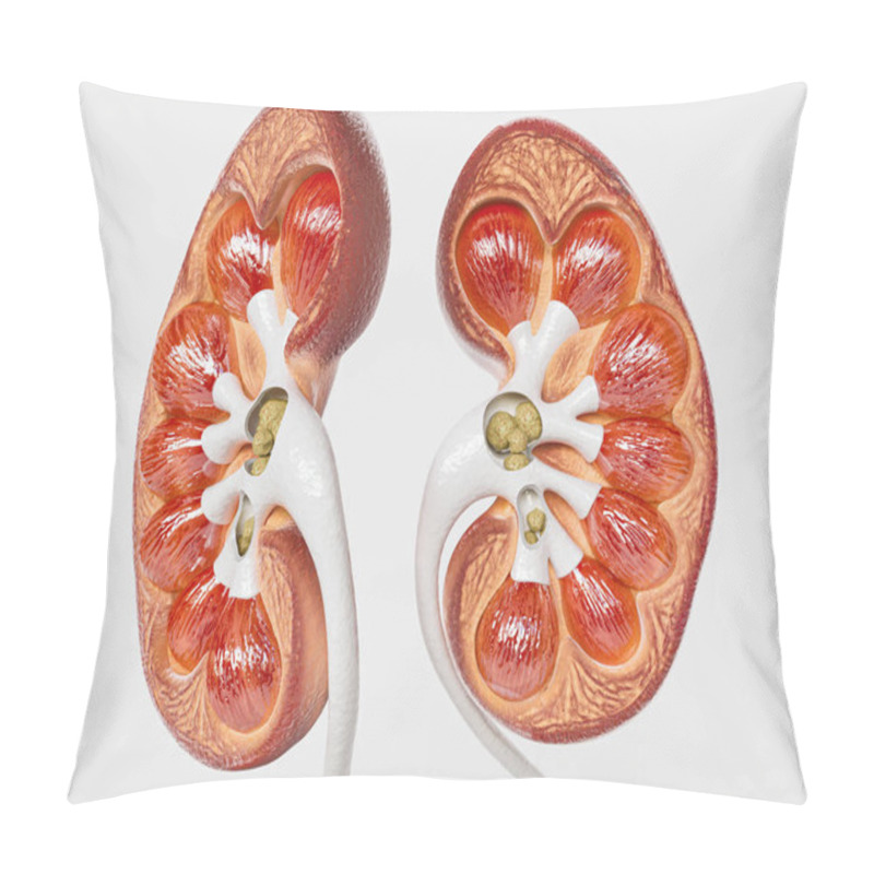 Personality  Kidney Stones In The Cross Section Of A Kidney - 3D Rendering Pillow Covers