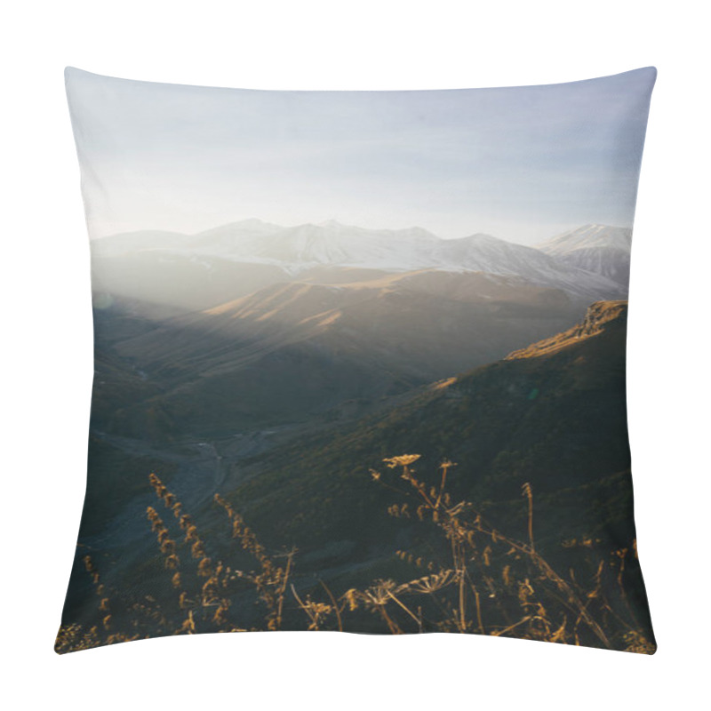 Personality  Majestic Nature, Caucasian Mountains In The Morning Sun Pillow Covers