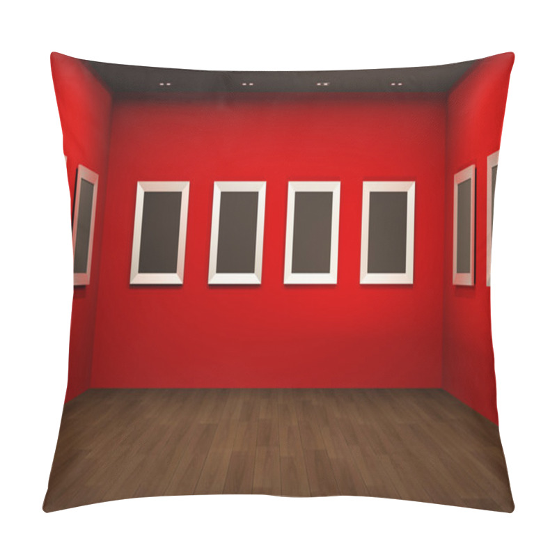 Personality  Front Perspective Of Gallery Room. Empty Blank Frames In Showroo Pillow Covers