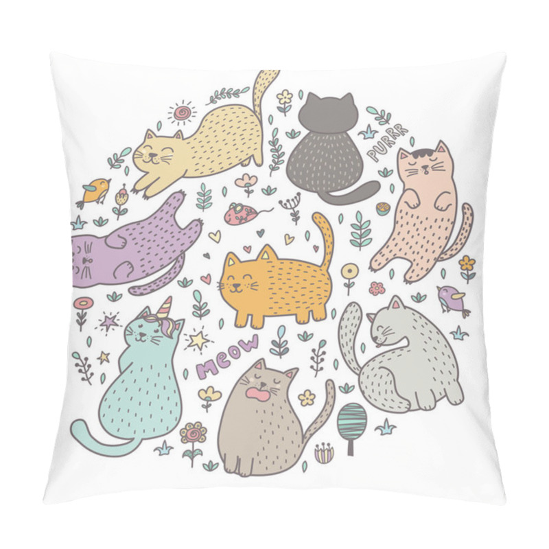 Personality  Circle Shape Print With Cute Cats. Funny Pattern Great For T-shirts, Bags, Fabric And Textile. Vector Illustration Pillow Covers