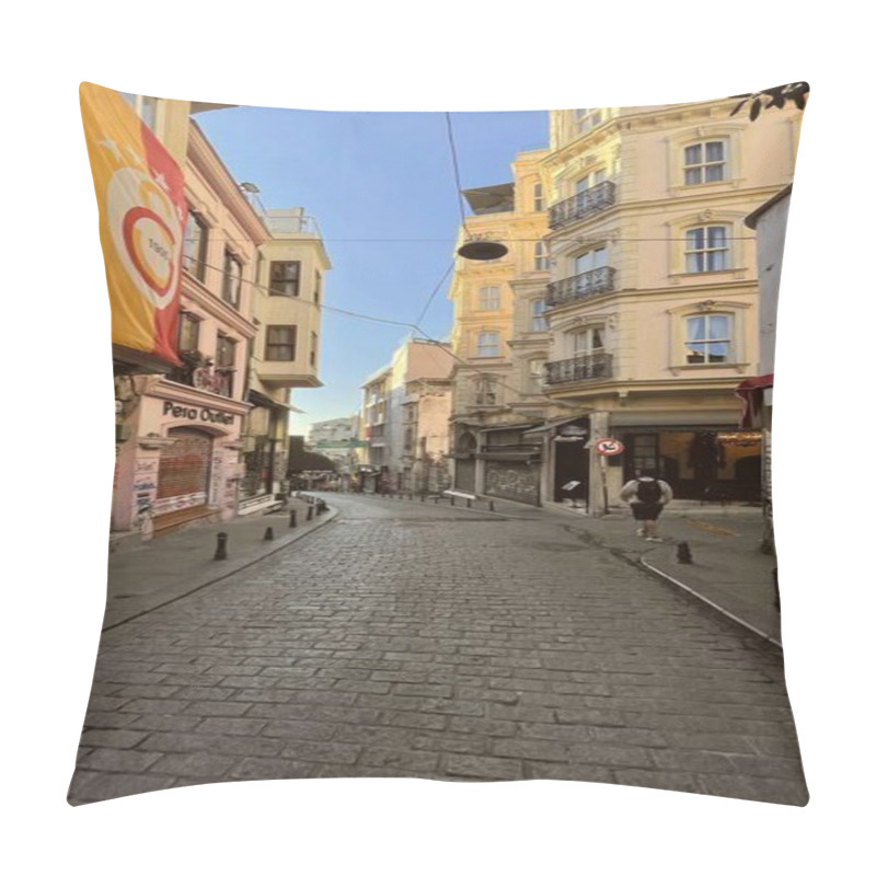 Personality  Karakoy,Istanbul,Turkey.November 6,2024.Early Morning On Yuksek Kaldirim Street.A Serene Early Morning View Of Yuksek Kaldirim Street, Connecting Karakoy To Beyoglu, With Closed Shops And Graffiti. Pillow Covers