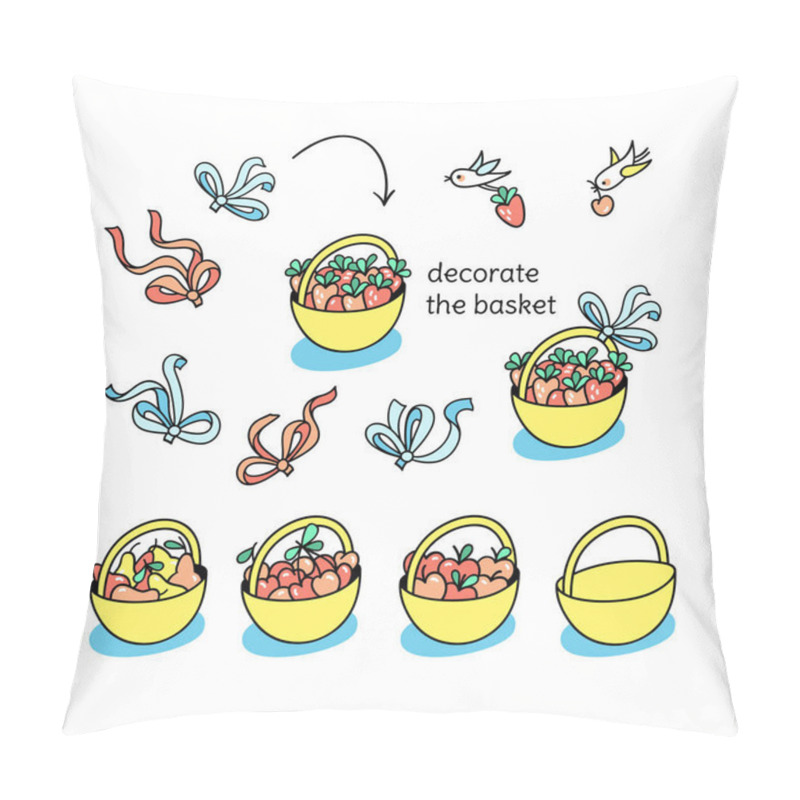 Personality  Enjoy Summer Set With Hand Drawn Graphic Elements For Kids. Decorate The Summer Basket Of Different Summer Fruits, Strawberries, Cherries, Pears And Apples.  Pillow Covers