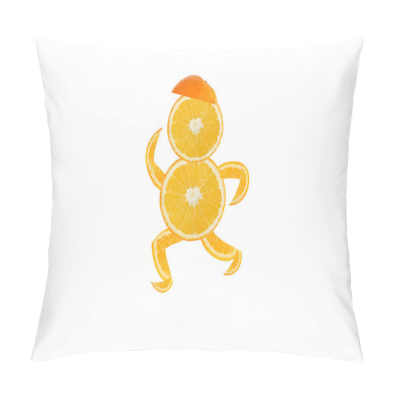 Personality  Healthy Eating. Funny Running Little Man Made Of The Orange Slic Pillow Covers