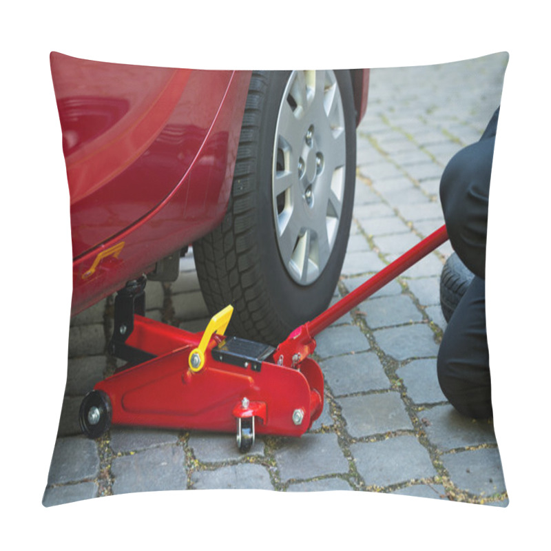 Personality  Car Lifted With Hydraulic Floor Jack Pillow Covers