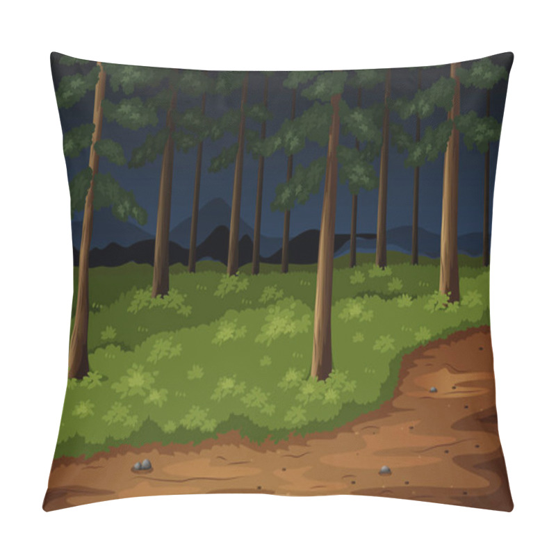 Personality  Forest Scene With Trees And Trail At Night Pillow Covers