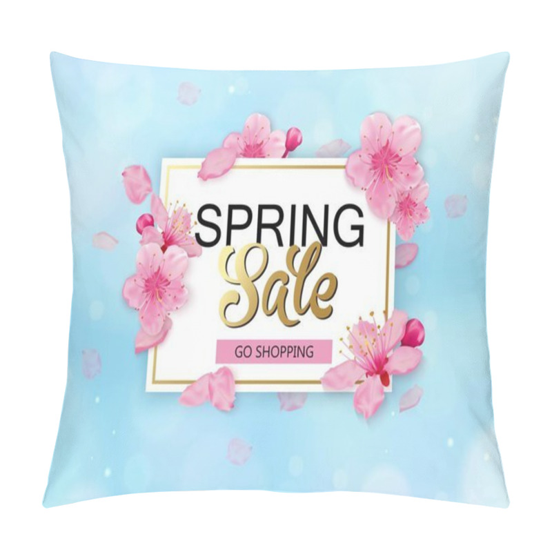 Personality  Spring Sale Background With Flowers. Season Discount Banner Design With Cherry Blossoms And Petals. Pillow Covers