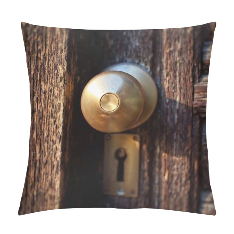 Personality  A Close-up Of A Rusty Doorknob Slowly Turning, The Tilt-shift Effect Emphasizing The Silence As The Door Remains Closed, Creating A Sense Of Creeping Dread Pillow Covers