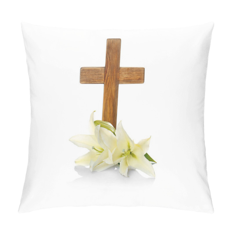 Personality  Wooden Cross And Lily Pillow Covers