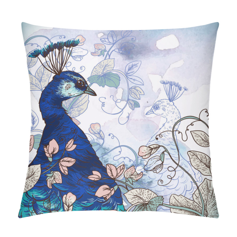 Personality  Floral Background With Peacock Pillow Covers